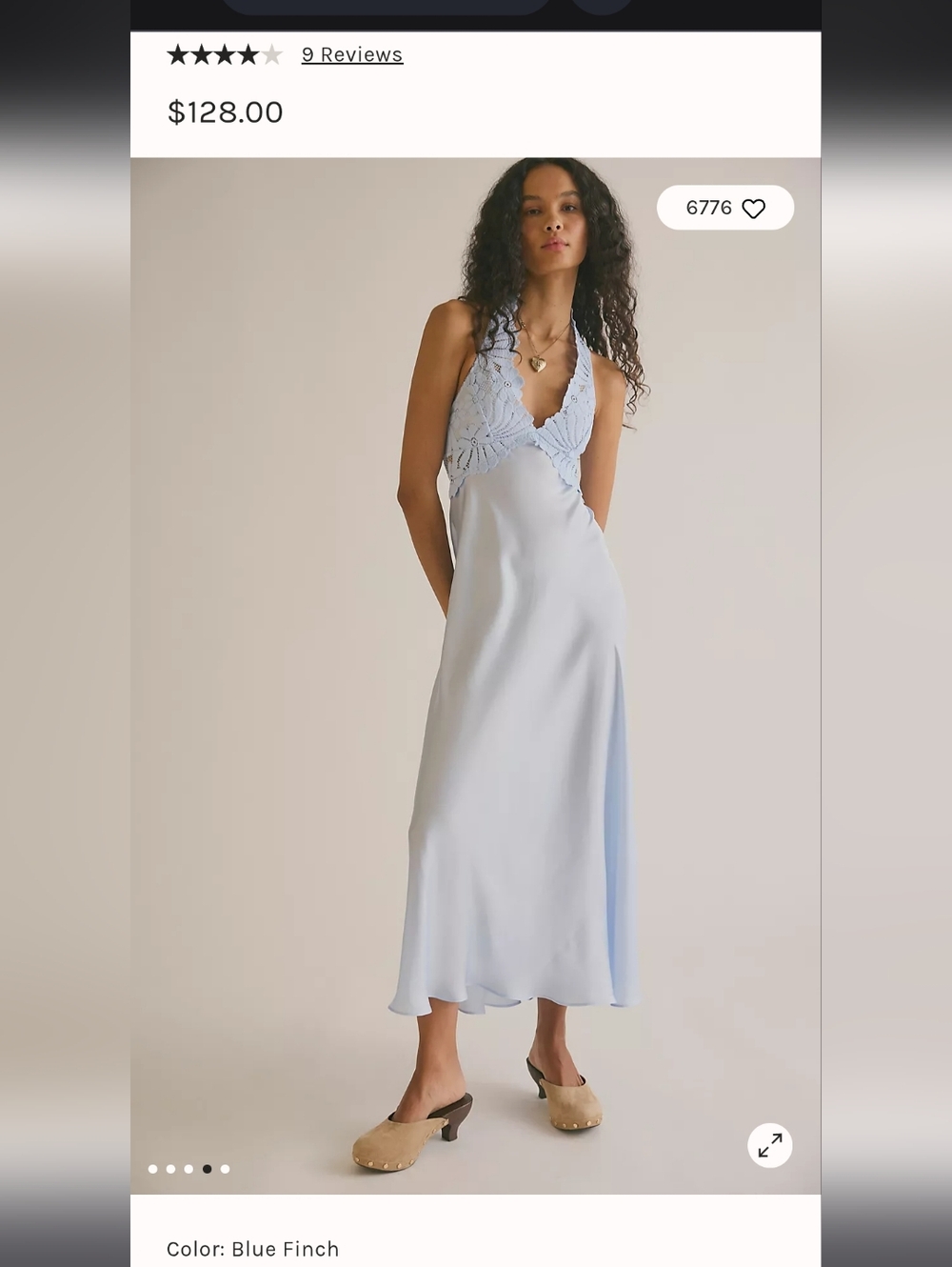 Free Peopl NWT lace Satin Halter Dress Light Blue Midi